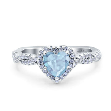 Art Deco Heart Infinity Wedding Bridal Ring Simulated Aquamarine CZ 925 Sterling Silver